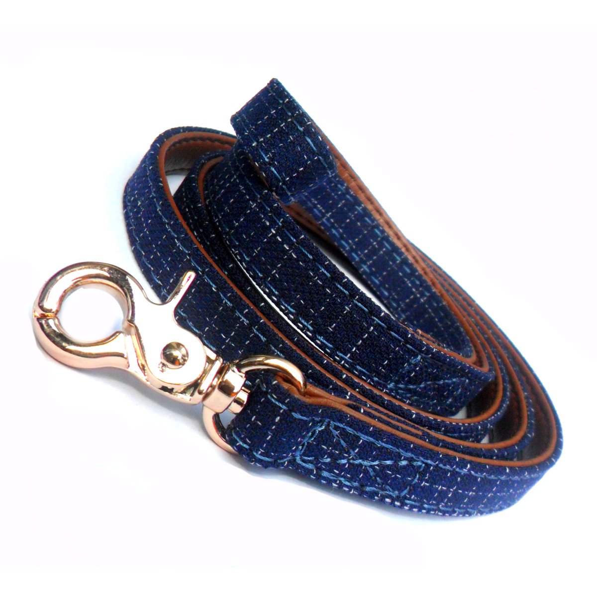 Blue Denim Fabric Dog Leads-0